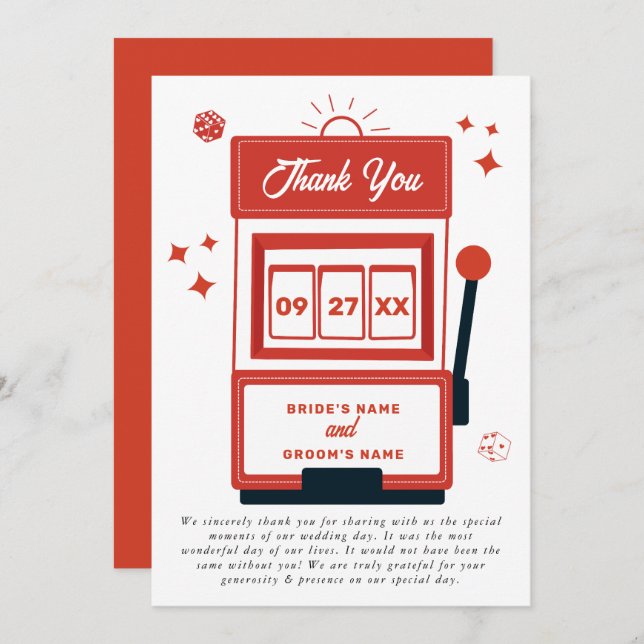 Las Vegas Destination Casino Slot Machine Wedding Thank You Card (Front/Back)