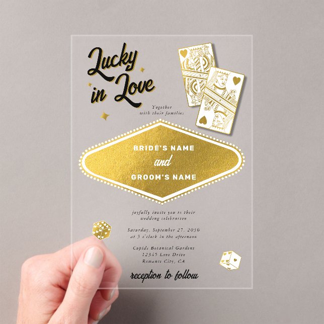 Las Vegas Destination Casino Wedding Lucky in Love Acrylic Invitations (Insitu (Handheld))