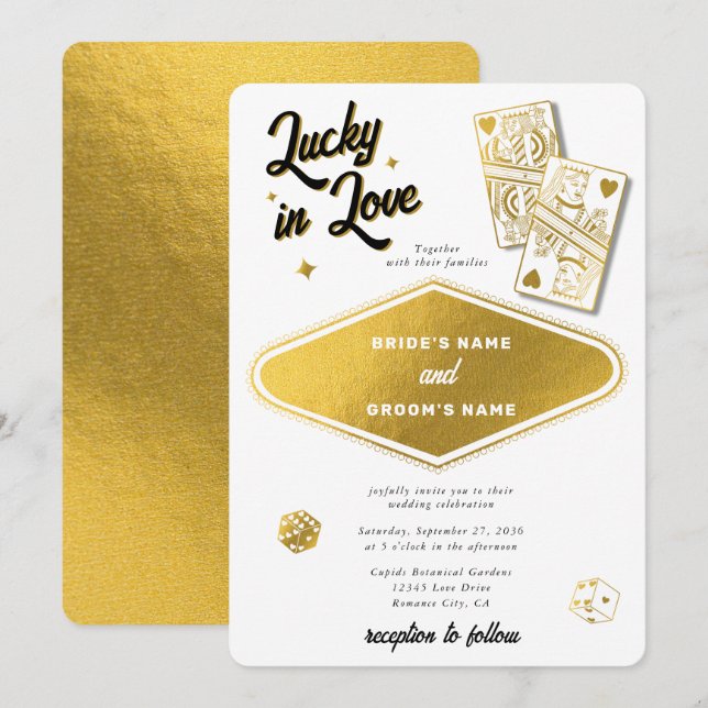 Las Vegas Destination Casino Wedding Lucky in Love Invitation (Front/Back)