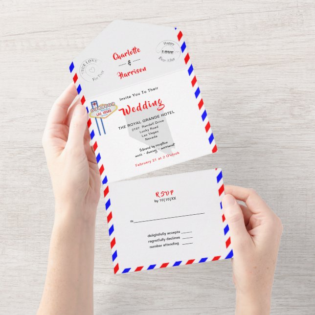Las Vegas Destination Wedding Airmail All In One I Invitation (Tearaway)