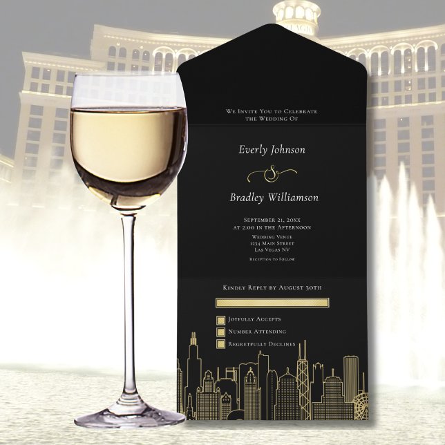 Las Vegas Destination Wedding Elegant Black Gold All In One Invitation (Creator Uploaded)