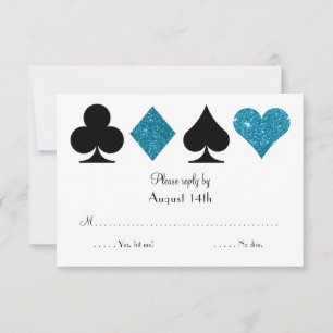 Las Vegas Destiny Wedding RSVP Turquoise Glitter Card