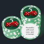 Las Vegas Dice Craps Table Poker Chips<br><div class="desc">* Crap table background with red Las Vegas Dice - a real Gamblers Delight ! * Nice as a parting gift, wedding reception gifts or Las Vegas personalised Wedding gift for your wedding crew. * Poker chips have nine colour options. * Choose font style, colour and size of text for...</div>