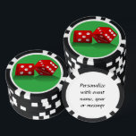 Las Vegas Dice Poker Chips<br><div class="desc">* Green background with red Las Vegas Dice - a real Gamblers Delight ! * Nice as a parting gift, wedding reception gifts or Las Vegas personalised Wedding gift for your wedding crew. * Poker chips have nine colour options. * Change background colour to colour of your choice. * Choose...</div>