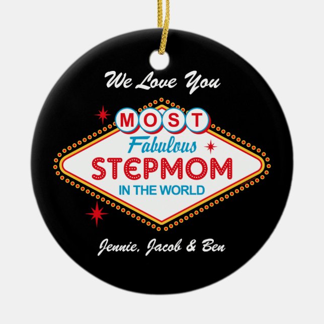 Las Vegas Fabulous Step Mum Personalised Ornament (Front)