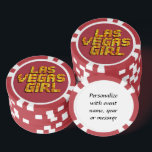 Las Vegas Girl  Poker Chips<br><div class="desc">* Crap table background with neon Lights 'Las Vegas Girl' - a real Gamblers Delight ! * Nice as a parting gift, wedding reception gifts or Las Vegas personalised Wedding gift for your wedding crew. * Poker chips have nine colour options. * Change the background colour (black) to a colour...</div>