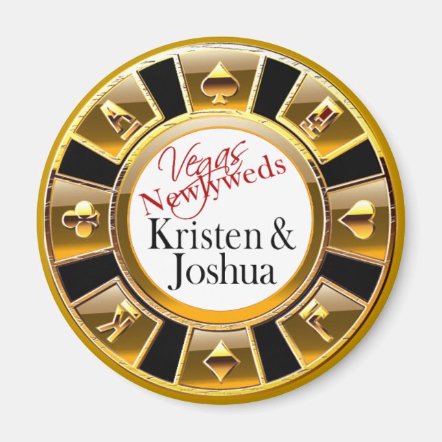 Las Vegas Gold & Black Casino Chip Magnet Favour (Front)