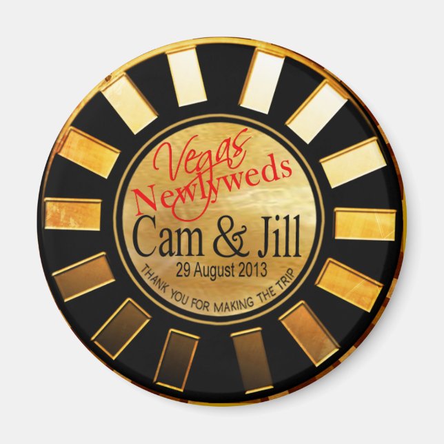 Las Vegas Gold Black Retro Casino Chip Favour Magnet (Front)