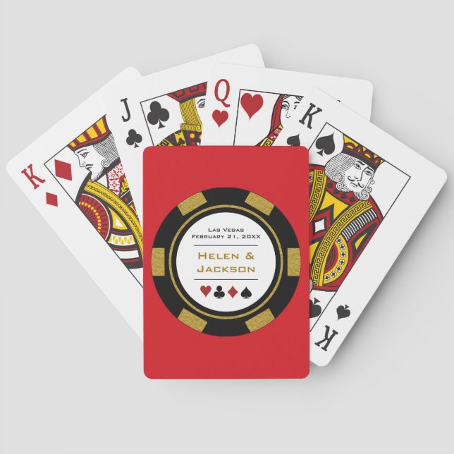 Las Vegas Gold Black White Poker Chip Wedding Playing Cards (Back)