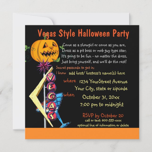 Las Vegas Halloween Party Invitation (Front)