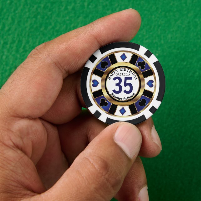 Las Vegas Happy Birthday in  Dark Blue Poker Chip (Hand)