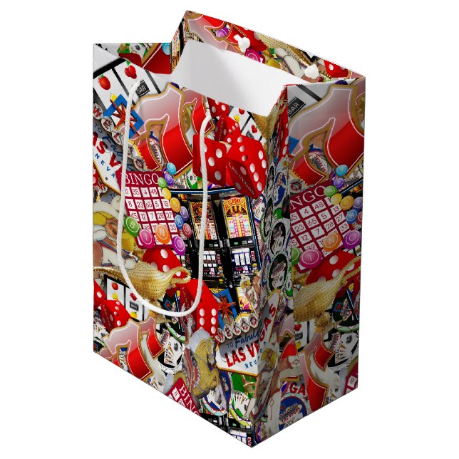 Las Vegas Icons ~ Gamblers Delight Medium Gift Bag (Front Angled)