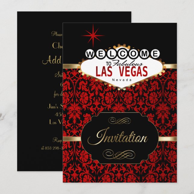 Las Vegas in Red Damask | Party Invitation (Front/Back)