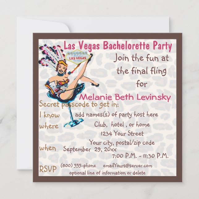 Las Vegas Leopard Fur Bachelorette Party Invitation (Front)