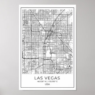Las Vegas Map - Las Vegas Black and White Map  Poster