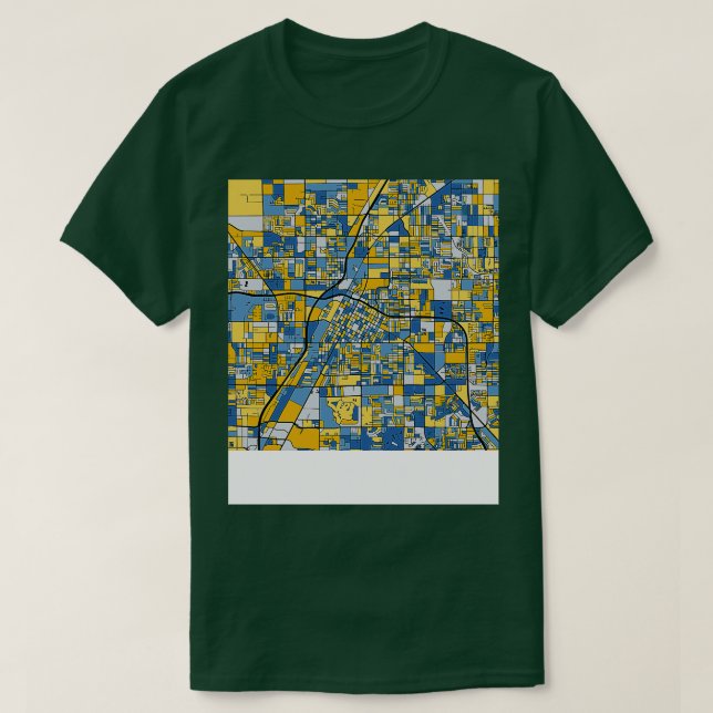 Las Vegas Map Pattern in Blue Gold T-Shirt (Design Front)