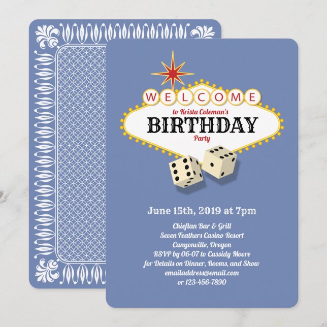 Las Vegas Marquee Birthday Party Hydrangea Invitation (Front/Back)