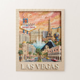Las Vegas Nevada Impasto Vintage Travel Landmarks Jigsaw Puzzle
