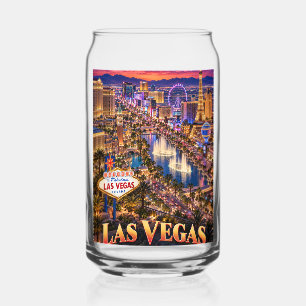 Las Vegas Nevada Neon Skyline Travel Poster Can Glass