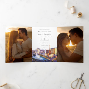 Las Vegas Nevada QR Code 3 Photo Wedding Tri-Fold Invitation