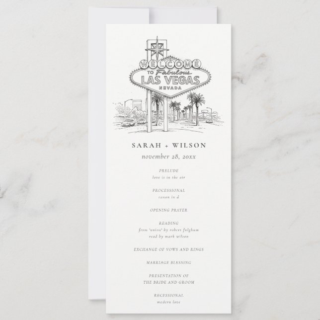 Las Vegas Nevada Sketch Wedding Program Invitation (Front)
