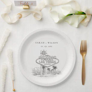 Las Vegas Nevada Sketchy Landscape Wedding Paper Plate