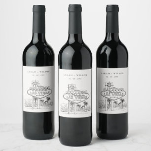 Las Vegas Nevada Sketchy Landscape Wedding Wine Label