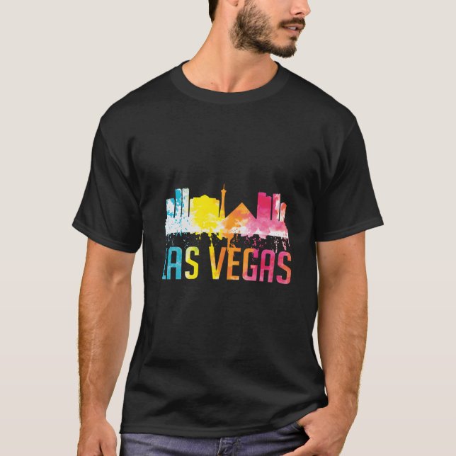 Las Vegas Nevada Watercolor City Skyline T-Shirt (Front)