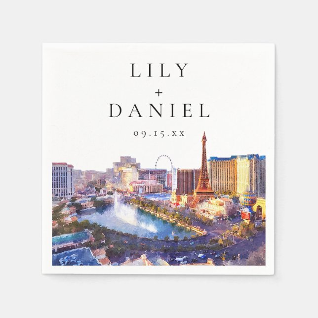Las Vegas Nevada Watercolor Destination Wedding Napkin (Front)