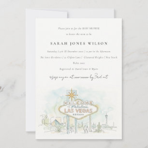 Las Vegas Nevada Watercolor Landscape Baby Shower Invitation