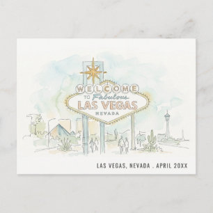 Las Vegas Nevada Watercolor Landscape Travel Postcard