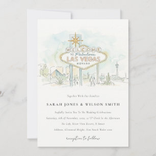 Las Vegas Nevada Watercolor Landscape Wedding Invitation