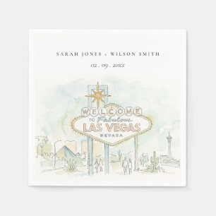 Las Vegas Nevada Watercolor Landscape Wedding Napkin