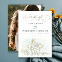 Las Vegas Nevada Watercolor Scape Wedding Photo
