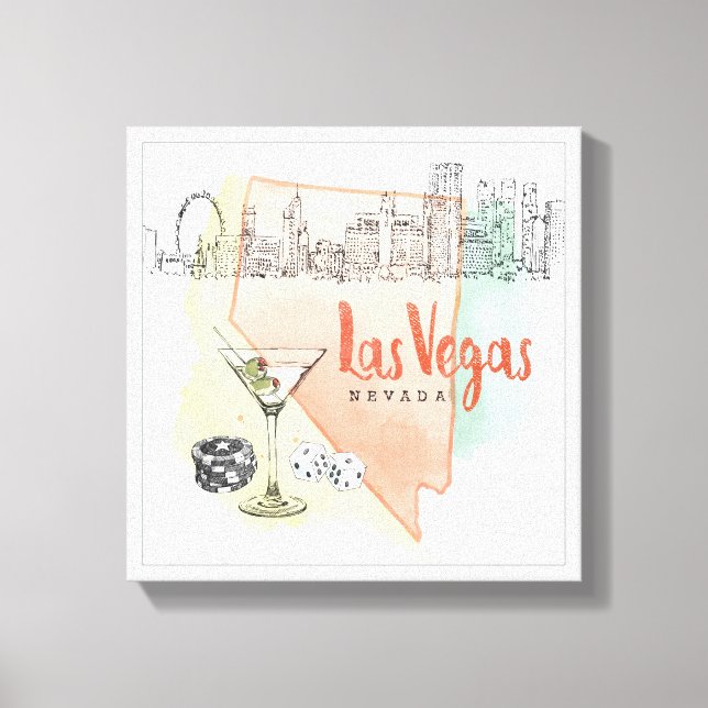 Las Vegas, Nevada | Watercolor Sketch Image Canvas Print (Front)