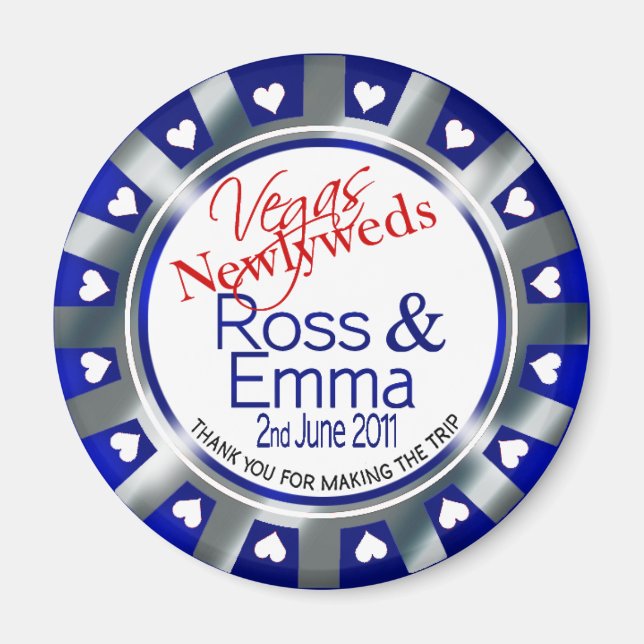 Las Vegas Newlyweds Casino Chip Magnet Favor (Front)