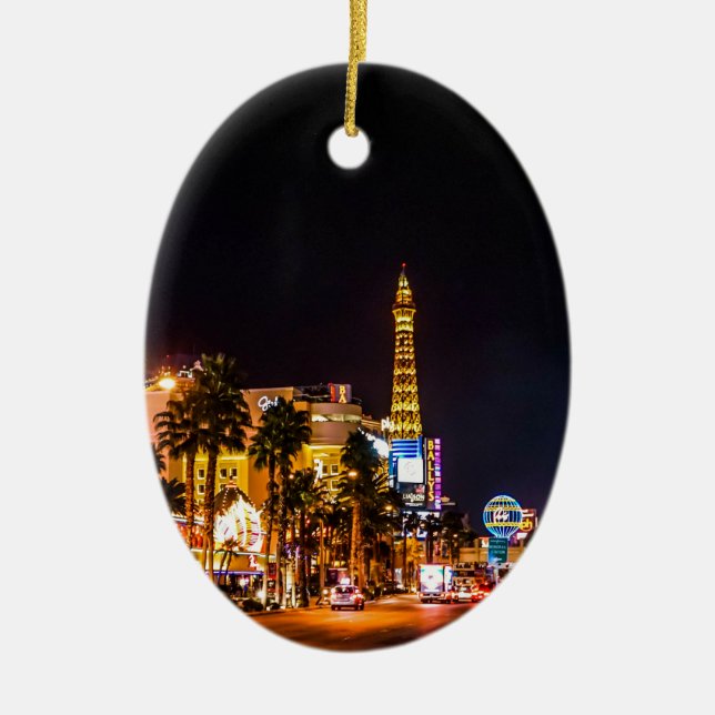 Las Vegas Night Lights Strip Eiffel Tower Casino Ceramic Tree Decoration (Front)