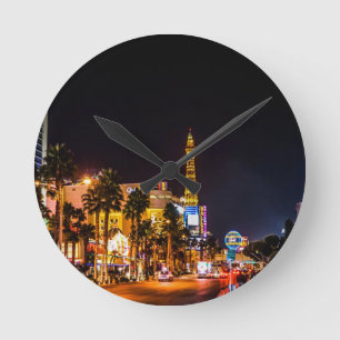 Las Vegas Night Lights Strip Eiffel Tower Casino Round Clock