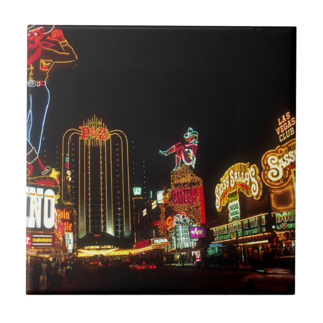 Las Vegas Night Time Neon Lights Casinos Sign Tile (Front)