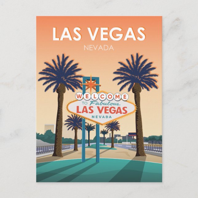 Las Vegas NV Welcome Sign at Vintage Save the Date Postcard (Front)