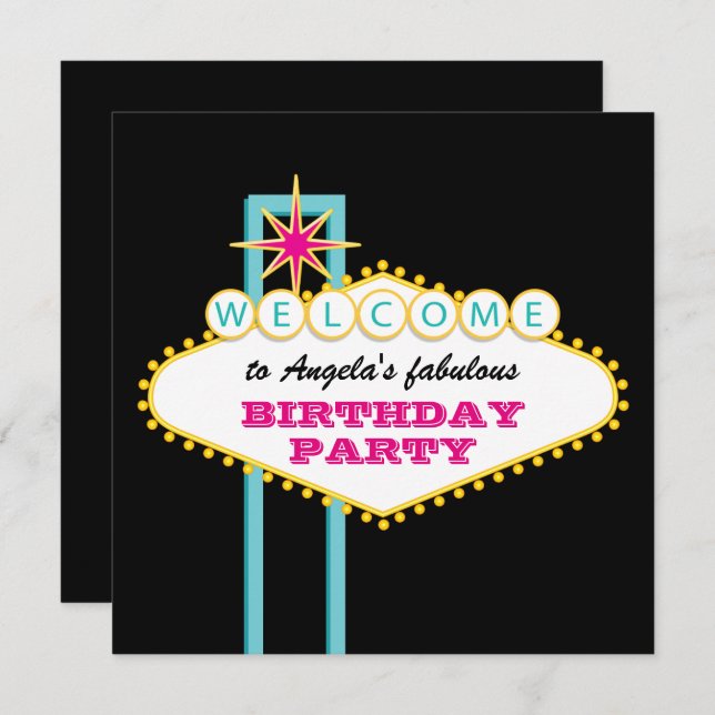 Las Vegas Party Pink Sign Invitation (Front/Back)