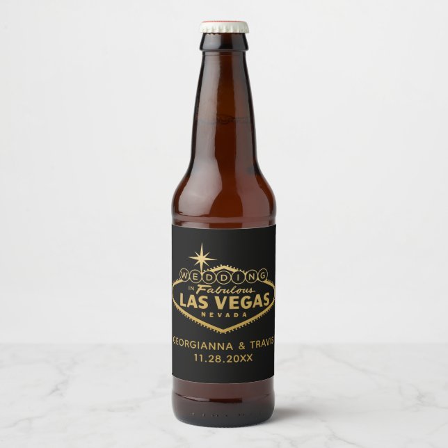 Las Vegas Personalised Wedding Favour Beer Bottle Label (Front)