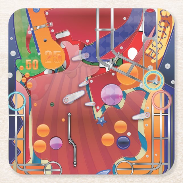 Las Vegas Pinball Machine Square Paper Coaster (Front)