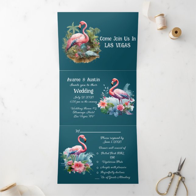 Las Vegas Pink Flamingos Tri-Fold Invitation (Inside)