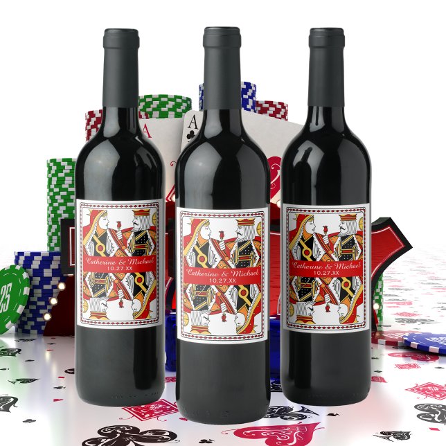 Las Vegas Playing Card King & Queen Wedding Favour Wine Label (Creator Uploaded)
