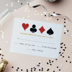 Las Vegas Poker Card Suit Gold White Wedding RSVP