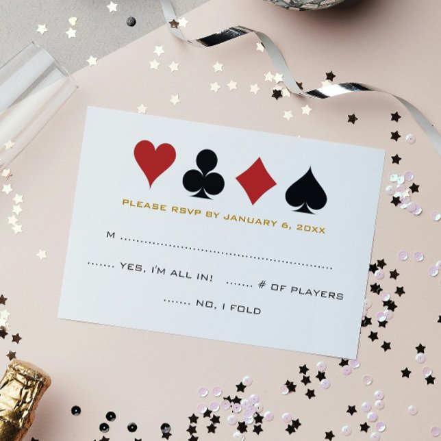 Las Vegas Poker Card Suit Gold White Wedding RSVP (Creator Uploaded)