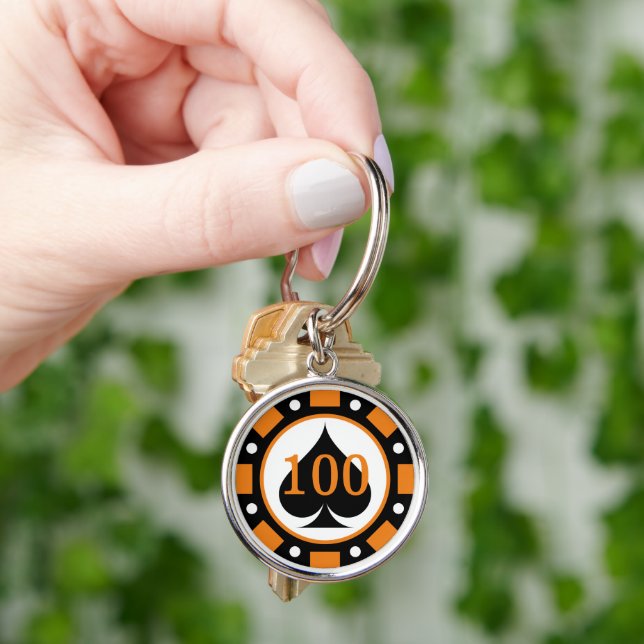Las Vegas poker chip 100 token custom round orange Key Ring (Hand)