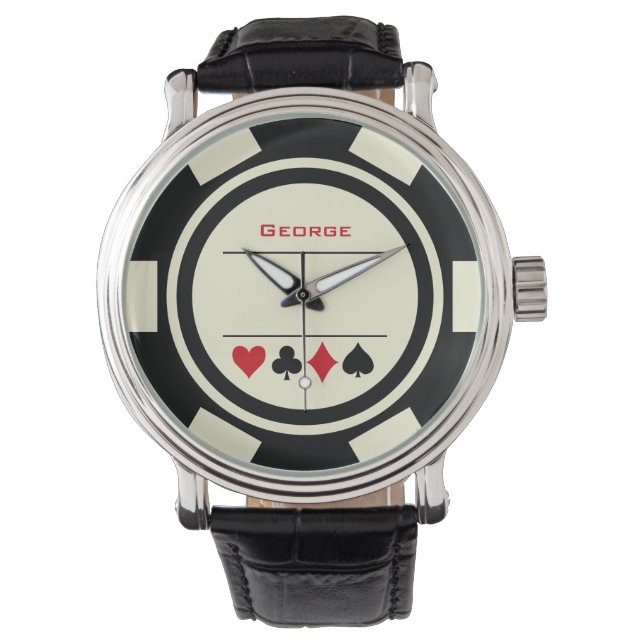 Las Vegas Poker Chip Casino Off White Black Watch (Front)