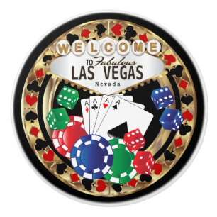 Las Vegas Poker Design - Gold Ceramic Knob